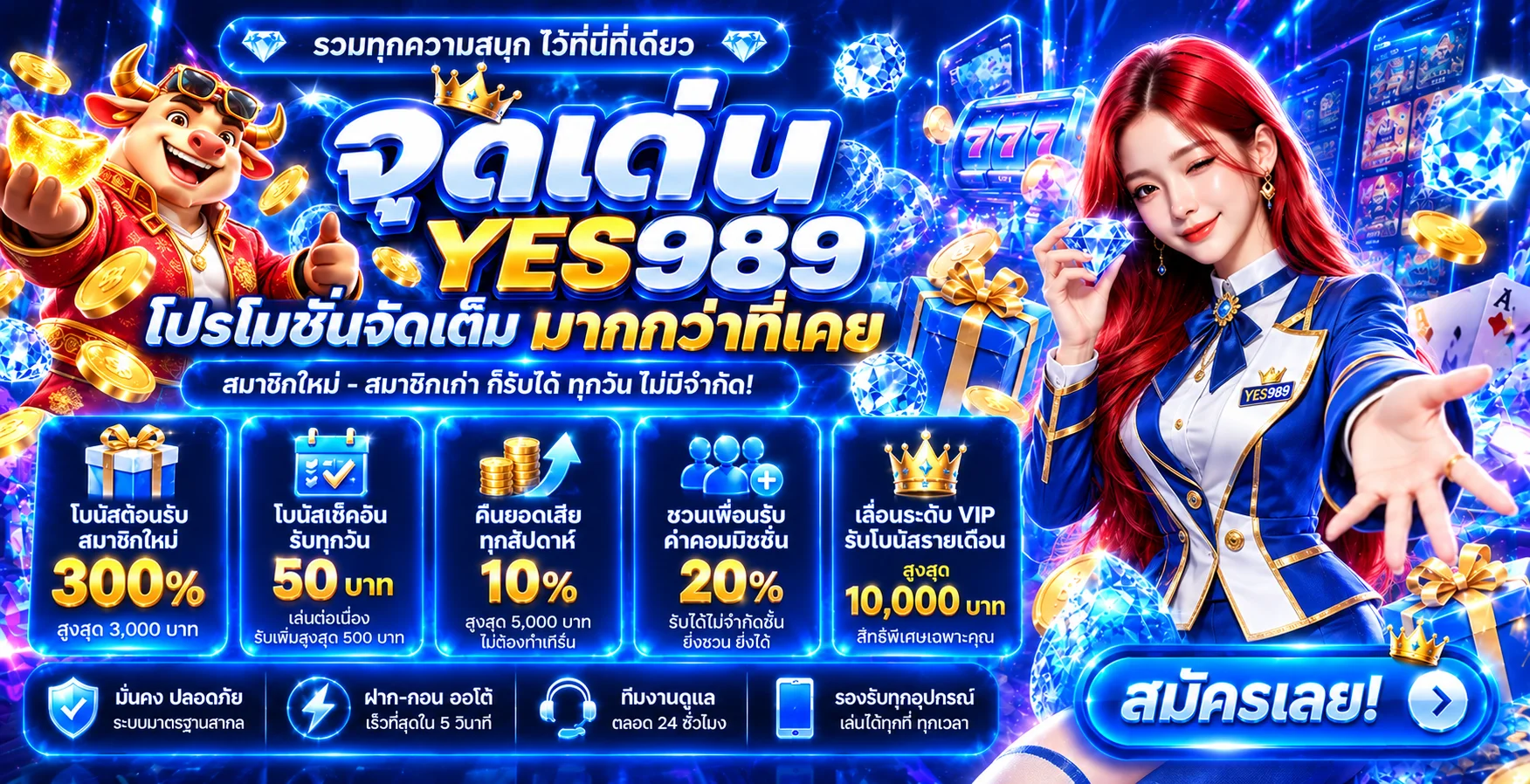 แบนเนอร์ YES989 สล็อตและโปรโมชั่นสมาชิก